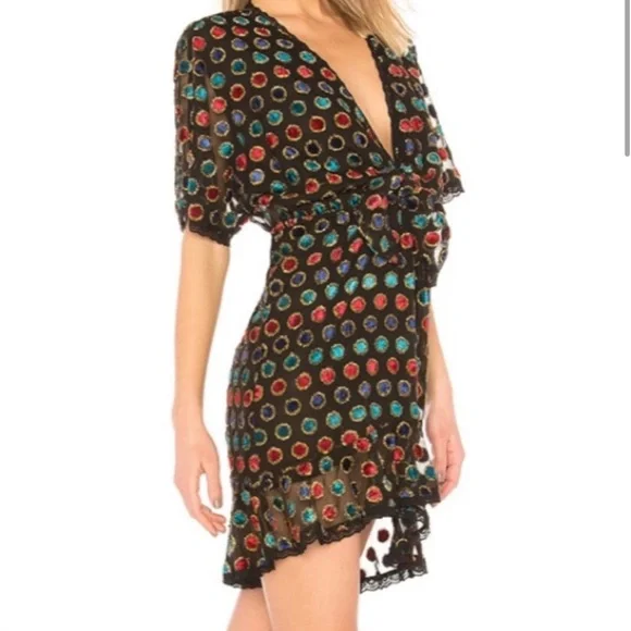 House of Harlow 1960 x REVOLVE  Cruz Dress Noir Polka Dot Metallic XS - Picture 3 of 13